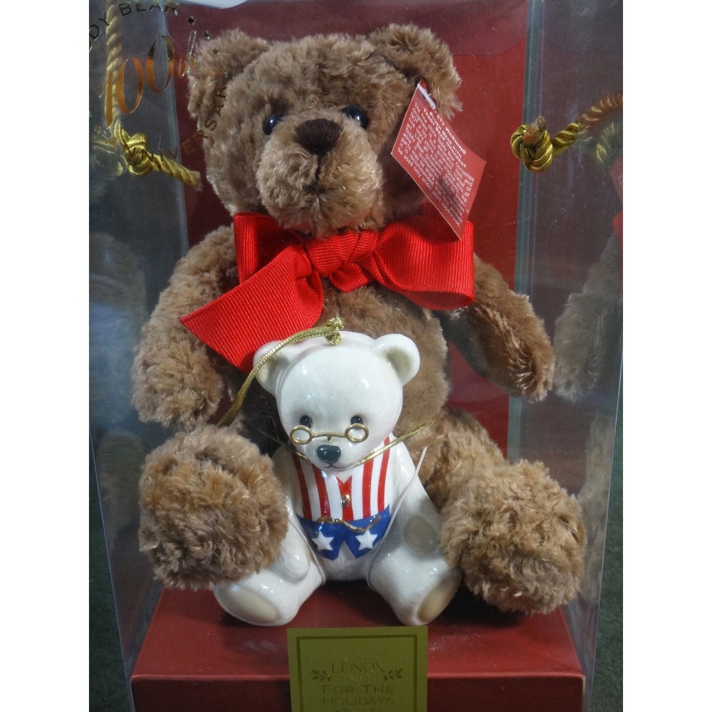 LENOX Christmas American Bears 100 Anniversary TEDDY ornament & plush 2012